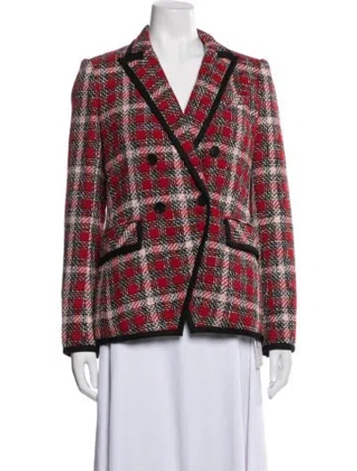 Pre-owned Veronica Beard Plaid Print Blazer In Red
