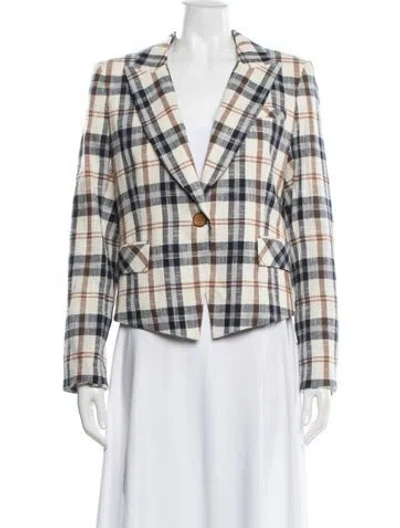 Pre-owned Veronica Beard Plaid Print Blazer In White