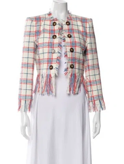 Pre-owned Veronica Beard Plaid Print Blazer In White