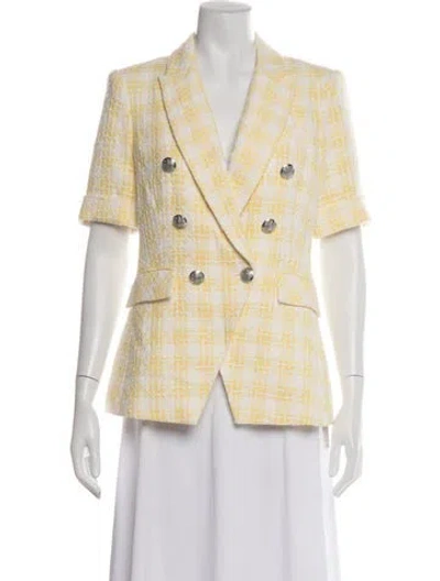 Pre-owned Veronica Beard Plaid Print Blazer In White/yellow