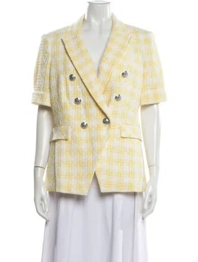 Pre-owned Veronica Beard Plaid Print Blazer In Yellow