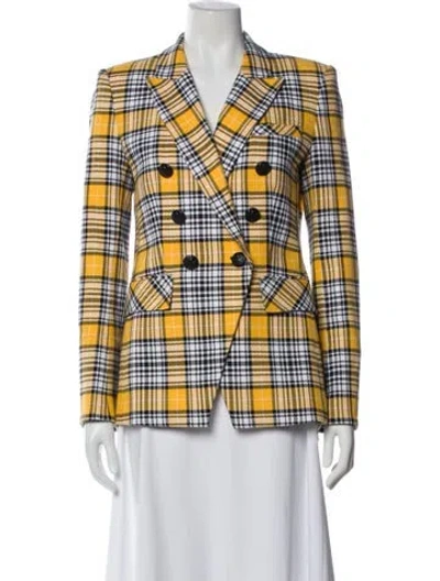 Pre-owned Veronica Beard Plaid Print Blazer In Yellow