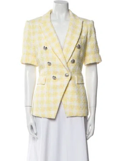 Pre-owned Veronica Beard Plaid Print Blazer In Yellow