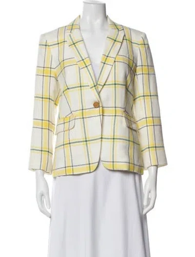 Pre-owned Veronica Beard Plaid Print Blazer In Yellow