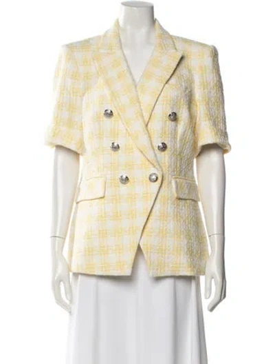 Pre-owned Veronica Beard Plaid Print Blazer In Yellow