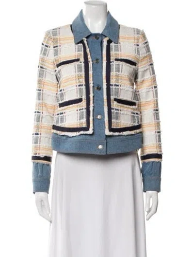Pre-owned Veronica Beard Plaid Print Blazer In Yellow