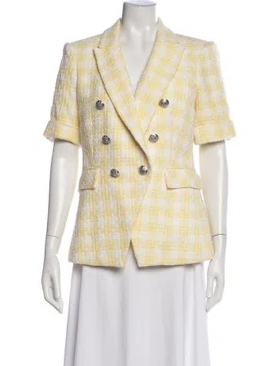 Pre-owned Veronica Beard Plaid Print Blazer In Yellow
