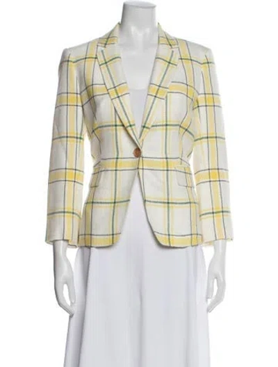 Pre-owned Veronica Beard Plaid Print Blazer In Yellow