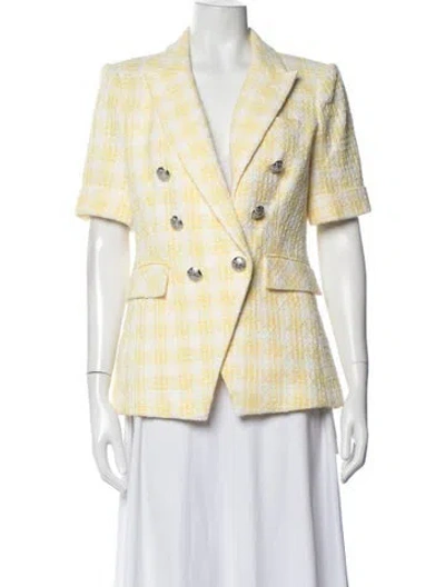 Pre-owned Veronica Beard Plaid Print Blazer In Yellow