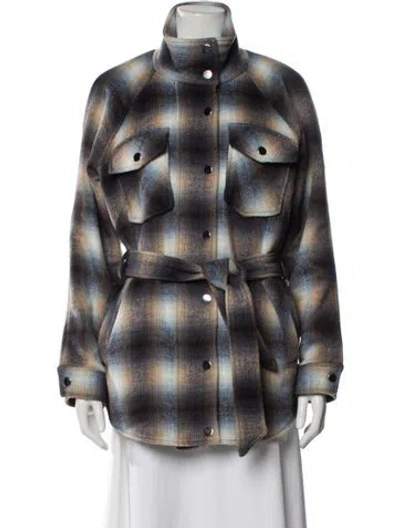 Pre-owned Veronica Beard Plaid Print Coat In Blue