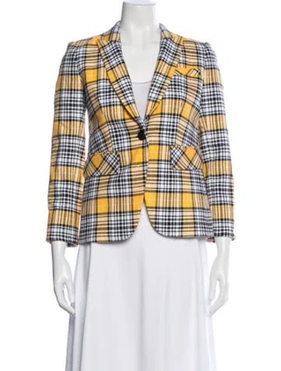 Pre-owned Veronica Beard Plaid Print Coat In Yellow
