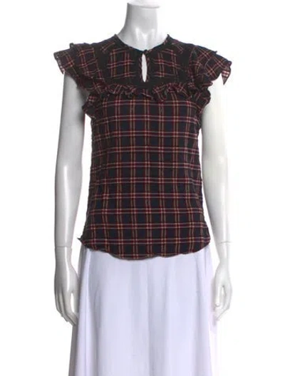 Pre-owned Veronica Beard Plaid Print Crew Neck Blouse In Multi