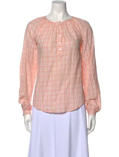Pre-owned Veronica Beard Plaid Print Crew Neck Blouse In Pink