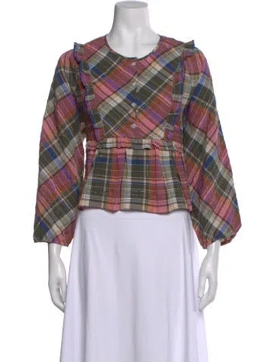 Pre-owned Veronica Beard Plaid Print Crew Neck Blouse In Pink