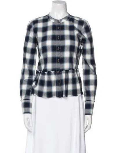 Pre-owned Veronica Beard Plaid Print Crew Neck Button-up Top In Multi