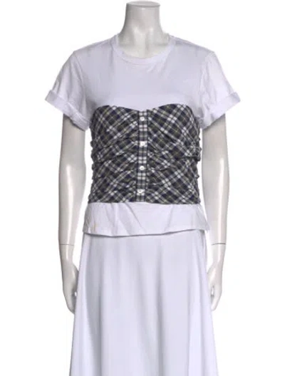 Pre-owned Veronica Beard Plaid Print Crew Neck Crop Top In White