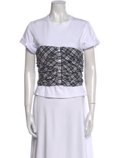 Pre-owned Veronica Beard Plaid Print Crew Neck Crop Top In White