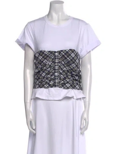 Pre-owned Veronica Beard Plaid Print Crew Neck Crop Top In White