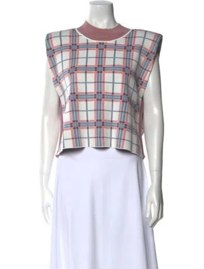 Pre-owned Veronica Beard Plaid Print Crew Neck Crop Top In White