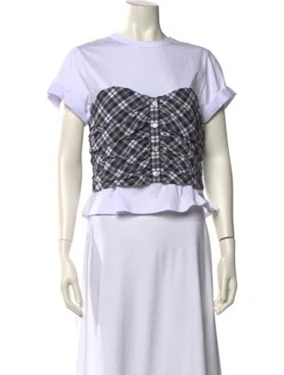Pre-owned Veronica Beard Plaid Print Crew Neck Crop Top In White