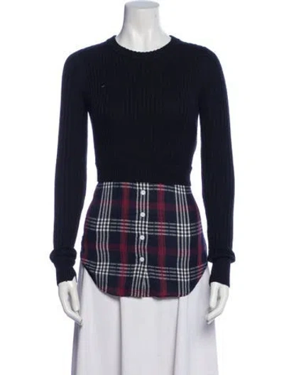 Pre-owned Veronica Beard Plaid Print Crew Neck Sweater In Blue