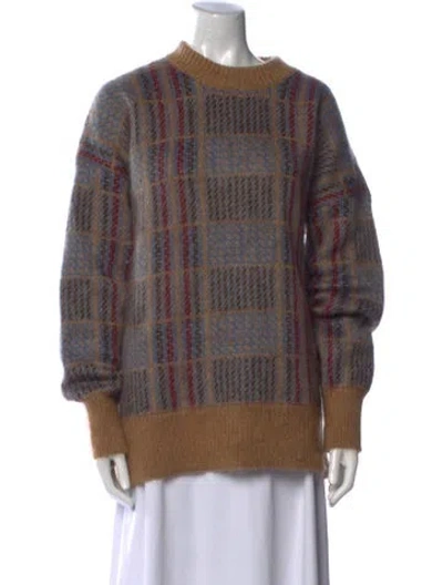 Pre-owned Veronica Beard Plaid Print Crew Neck Sweater In Brown