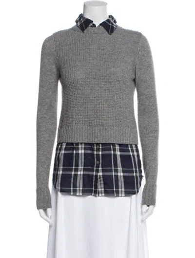 Pre-owned Veronica Beard Plaid Print Crew Neck Sweater In Green/grey