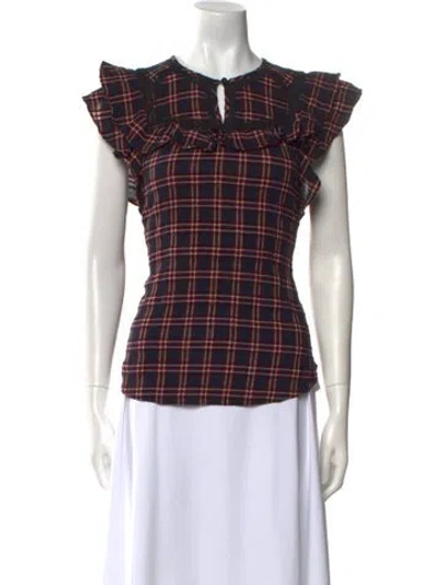 Pre-owned Veronica Beard Plaid Print Crew Neck Top In Multi