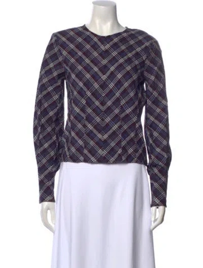 Pre-owned Veronica Beard Plaid Print Crew Neck Top W/ Tags In Blue