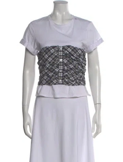 Pre-owned Veronica Beard Plaid Print Crew Neck T-shirt In White