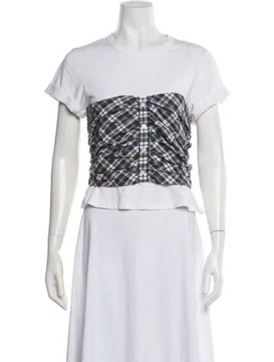 Pre-owned Veronica Beard Plaid Print Crew Neck T-shirt In White