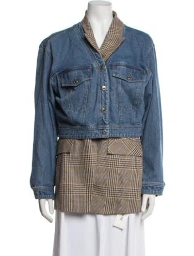 Pre-owned Veronica Beard Plaid Print Denim Jacket In Blue/neutrals