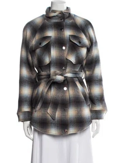 Pre-owned Veronica Beard Plaid Print Faux Fur Jacket In Blue