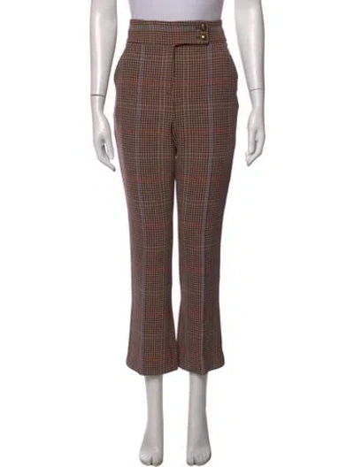 Pre-owned Veronica Beard Plaid Print Flared Pants In Brown