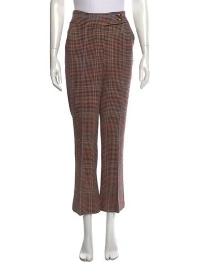 Pre-owned Veronica Beard Plaid Print Flared Pants In Brown