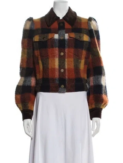 Pre-owned Veronica Beard Plaid Print Jacket In Brown