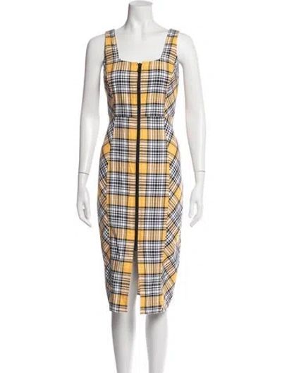 Pre-owned Veronica Beard Plaid Print Knee-length Dress In Yellow