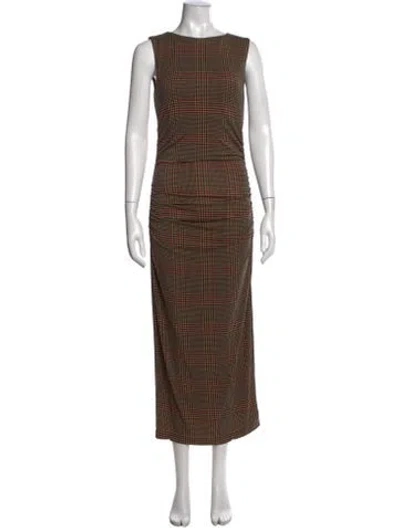 Pre-owned Veronica Beard Plaid Print Long Dress In Brown
