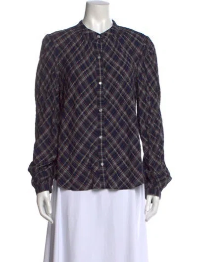 Pre-owned Veronica Beard Plaid Print Long Sleeve Blouse