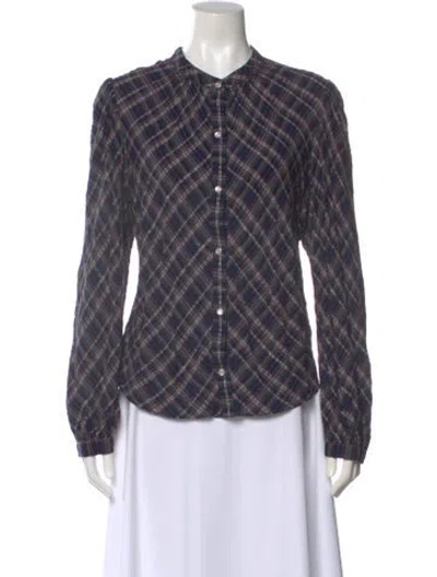 Pre-owned Veronica Beard Plaid Print Long Sleeve Blouse