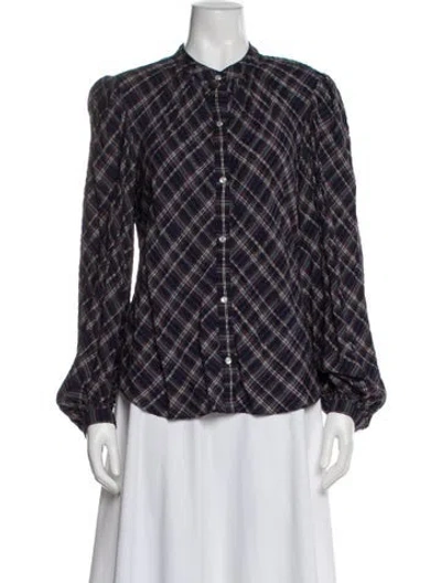 Pre-owned Veronica Beard Plaid Print Long Sleeve Blouse In Black