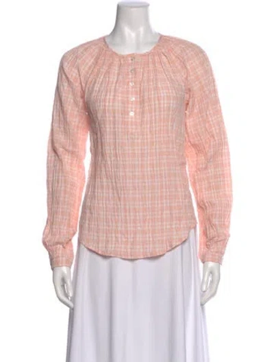 Pre-owned Veronica Beard Plaid Print Long Sleeve Blouse In Pink