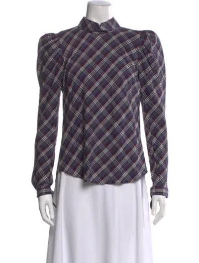 Pre-owned Veronica Beard Plaid Print Long Sleeve Blouse In Purple
