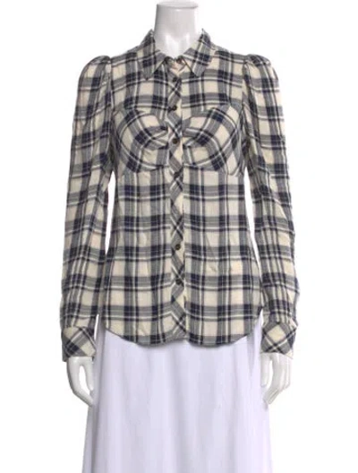 Pre-owned Veronica Beard Plaid Print Long Sleeve Button-up Top