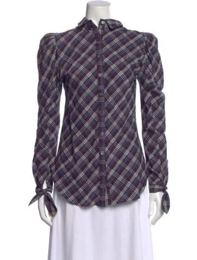 Pre-owned Veronica Beard Plaid Print Long Sleeve Button-up Top