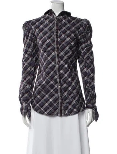 Pre-owned Veronica Beard Plaid Print Long Sleeve Button-up Top