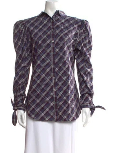 Pre-owned Veronica Beard Plaid Print Long Sleeve Button-up Top