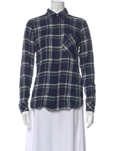 Pre-owned Veronica Beard Plaid Print Long Sleeve Button-up Top In Blue