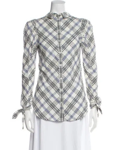 Pre-owned Veronica Beard Plaid Print Long Sleeve Button-up Top In Blue