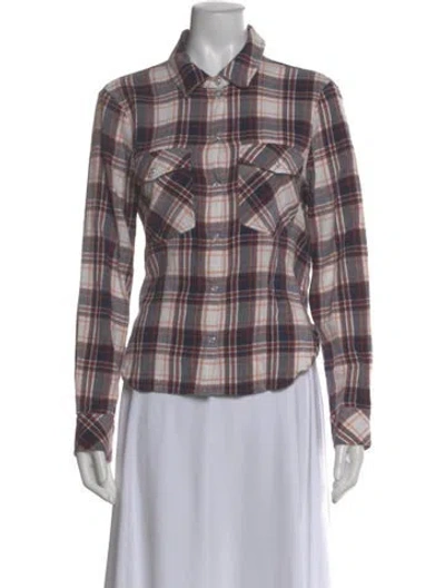 Pre-owned Veronica Beard Plaid Print Long Sleeve Button-up Top In Blue